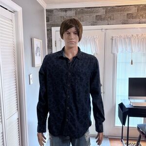 Men's Denim & Flower Slim Fit Shirt SZ‎ LG